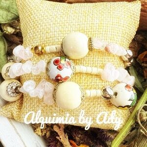 Cream and Pink quartz Artistic layered wrap Bracelet